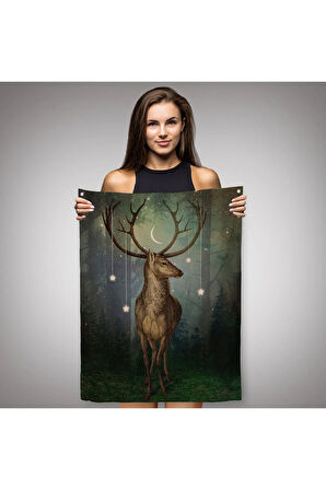 Gece Orman'daki Geyik Duvar Örtüsü - Halısı-6309