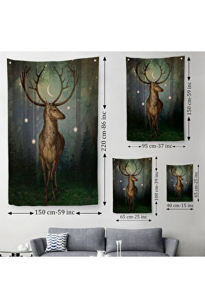 Gece Orman'daki Geyik Duvar Örtüsü - Halısı-6309