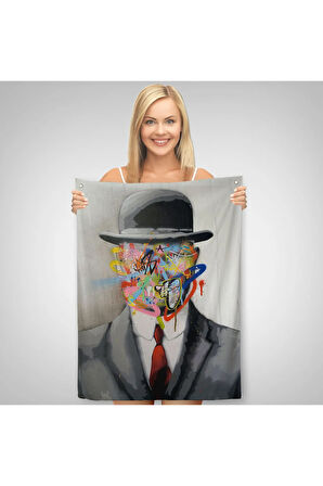 Rene Magritte Ünlü Resim “İnsanın Oğlu” Graffiti Pop Art Duvar Örtüsü - Halısı-6316
