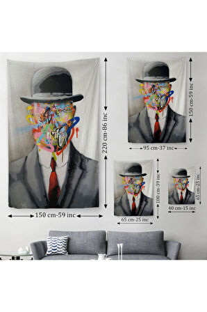 Rene Magritte Ünlü Resim “İnsanın Oğlu” Graffiti Pop Art Duvar Örtüsü - Halısı-6316