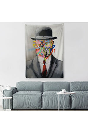 Rene Magritte Ünlü Resim “İnsanın Oğlu” Graffiti Pop Art Duvar Örtüsü - Halısı-6316