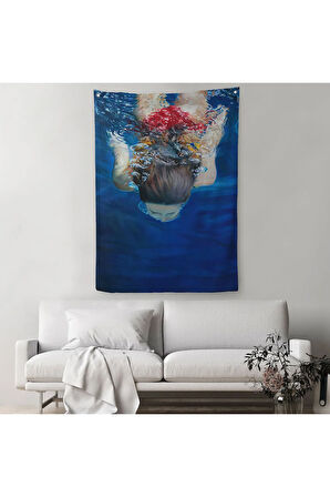 Su Altında Yüzen Kız Duvar Örtüsü - Halısı-6318