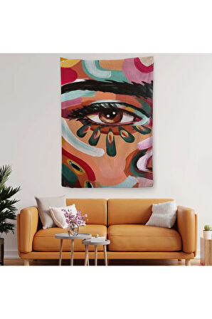 Renkli Yağlıboya Görünümlü Kadın Duvar Örtüsü - Halısı-6321