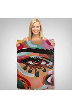 Renkli Yağlıboya Görünümlü Kadın Duvar Örtüsü - Halısı-6321