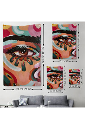 Renkli Yağlıboya Görünümlü Kadın Duvar Örtüsü - Halısı-6321