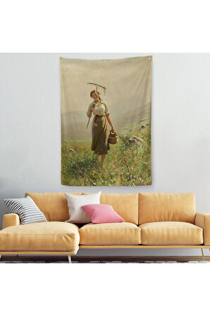 Çayırda Yüreyen Köylü Kızı Duvar Örtüsü - Halısı-6324