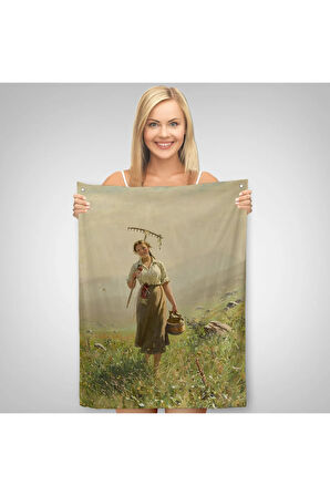 Çayırda Yüreyen Köylü Kızı Duvar Örtüsü - Halısı-6324