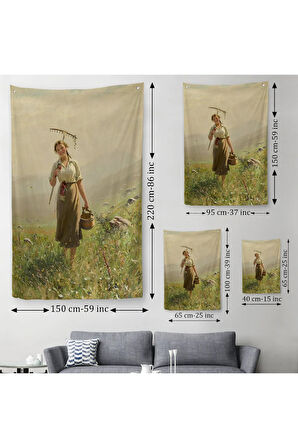 Çayırda Yüreyen Köylü Kızı Duvar Örtüsü - Halısı-6324