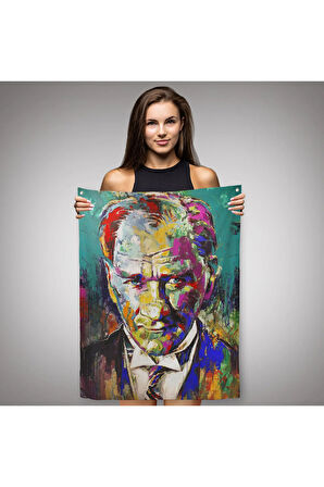 Renkli Mustafa Kemal Atatürk Duvar Örtüsü - Halısı-6327