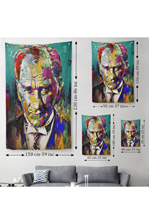 Renkli Mustafa Kemal Atatürk Duvar Örtüsü - Halısı-6327