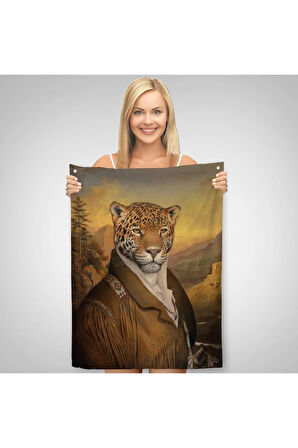 İnsan Kıyafetli Jaguar Dekoratif Duvar Örtüsü - Halısı-6331