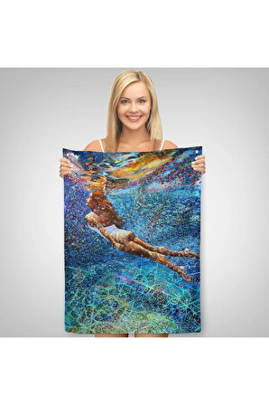 Su Altında Yüzen Kız Duvar Örtüsü-Halısı-6334