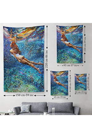 Su Altında Yüzen Kız Duvar Örtüsü-Halısı-6334