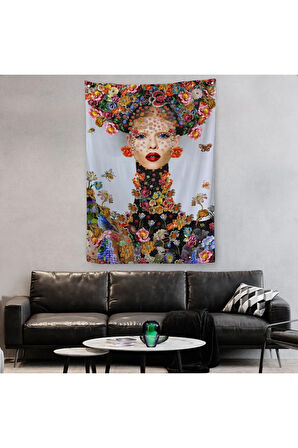 Çiçek ve Kadın Temalı Dekoratif Duvar Örtüsü-Halısı-6338