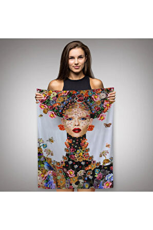 Çiçek ve Kadın Temalı Dekoratif Duvar Örtüsü-Halısı-6338