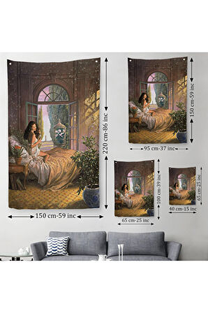 Yataktaki Güzel Kadın Dekoratif Duvar Örtüsü-Halısı-6340