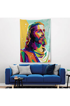 Renkli İsa Mesih Duvar Örtüsü-Halısı, Jesus Christ-6343