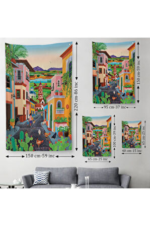 Ortacağ Meksika Köyü Duvar Örtüsü-Halısı-6344