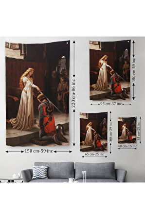 The Accolade - Edmund Blair Leighton Şövalyenin Kraliçeye Sadakat Duvar Örtüsü-Halısı-6364