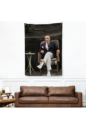 Mustafa Kemal Atatürk'ün Sandalyede Oturan Duvar Örtüsü-Halısı -6379