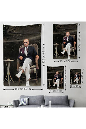 Mustafa Kemal Atatürk'ün Sandalyede Oturan Duvar Örtüsü-Halısı -6379