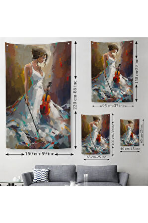 Beyaz Elbiseli Kemani Kadın Duvar Örtüsü-Halısı-6380