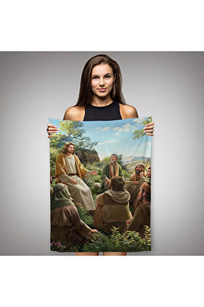 İsa Mesih Havarilerine Ders Veriyor, Hristiyan Hediye Duvar Örtüsü-Halısı Jesus Christ -6382