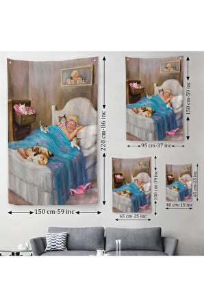 Dianne Denge'in Kedi Sever Yaşlı Kadın Mutluluğun Resmi Duvar Örtüsü-Halısı-6383