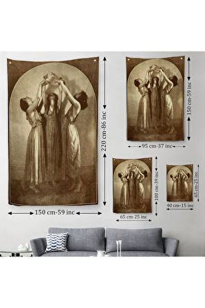 Şabat Ayinin de Dans Eden Kadınlar Dekoratif Duvar Örtüsü-Halısı Halloween -6385