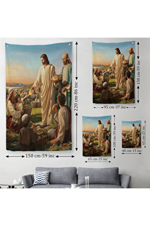 Rab İsa Binlerce Kişiyi Birkaç Ekmek İle Doyuruyor Duvar Örtüsü-Halısı Jesus Christ -6391