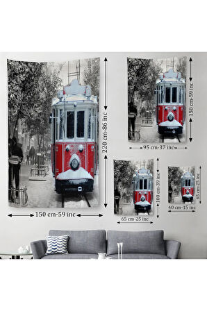 Karlı Bir İstiklal Caddesi ve Nostaljik Tramvay Duvar Örtüsü-Halısı-6404