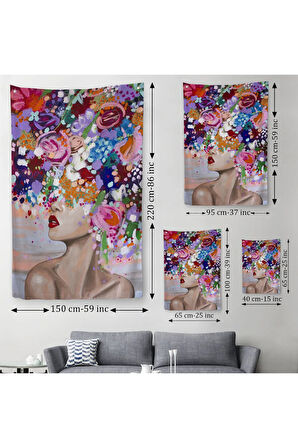 Çiçek Saçlı Kadın Yağlıboya Görünüm Dekoratif Kanvas Duvar Örtüsü-Halısı -6413