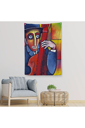 Çello Çalan Adam Duvar Örtüsü-Halısı-6426