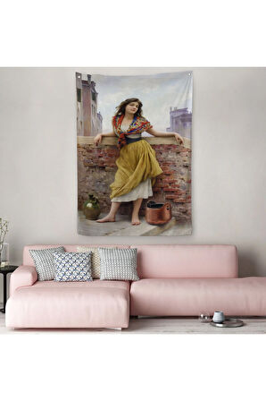 The Watercarrier Eugene de Blaas Su Taşıyan Kız Duvar Örtüsü-Halısı-6435