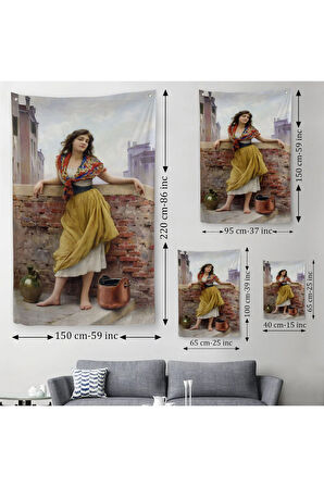 The Watercarrier Eugene de Blaas Su Taşıyan Kız Duvar Örtüsü-Halısı-6435