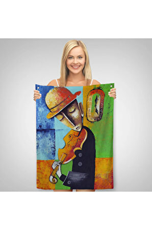 Keman Çalan Müzisyen Sürreal Adam Duvar Örtüsü-Halısı-6447