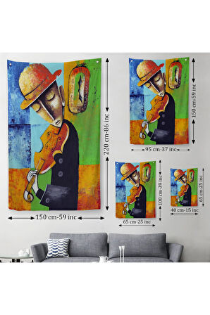 Keman Çalan Müzisyen Sürreal Adam Duvar Örtüsü-Halısı-6447