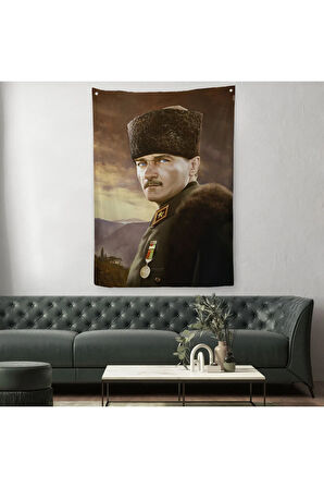 Kalpaklı Mustafa Kemal Atatürk Duvar Örtüsü-Halısı -6448