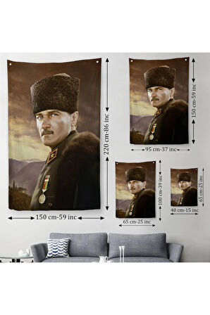 Kalpaklı Mustafa Kemal Atatürk Duvar Örtüsü-Halısı -6448
