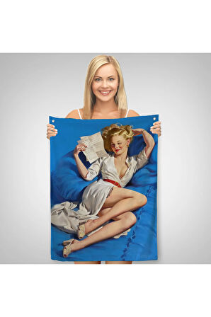 Gil Elvgren Pin-up Aşk Mektubu Duvar Örtüsü-Halısı-6449