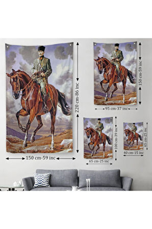 At Üstündeki Mustafa Kemal Atatürk Duvar Örtüsü-Halısı-6462