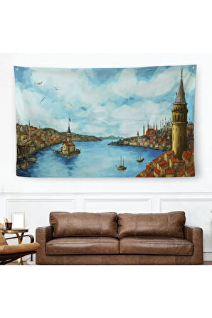 Galata Kulesi Kız Kulesi ve Boğaz Manzara Duvar Örtüsü-Halısı-6506