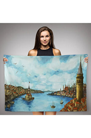 Galata Kulesi Kız Kulesi ve Boğaz Manzara Duvar Örtüsü-Halısı-6506