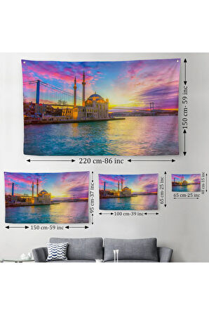 Ortaköy Camii ve Boğaziçi Köprüsü Manzarası Dekoratif Kanvas Duvar Örtüsü-Halısı-6508
