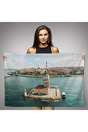 Kızkulesi ve Üsküdar Kuşbakışı Manzarası Dekoratif Kanvas Duvar Örtüsü-Halısı-6509