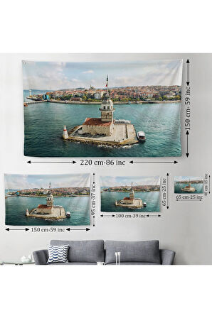 Kızkulesi ve Üsküdar Kuşbakışı Manzarası Dekoratif Kanvas Duvar Örtüsü-Halısı-6509