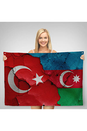 Türkiye Azerbaycan Bayrak Desenli Dekoratif Kanvas Duvar Örtüsü-Halısı-6516