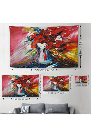 Vazo İçindeki Çiçekler Yağlıboya Görünüm DekoratiF Duvar Örtüsü-Halısı-6520