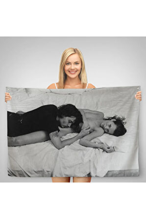 Johnny Depp ve Kate Moss Duvar Örtüsü-Halısı, Siyah Beyaz-6525