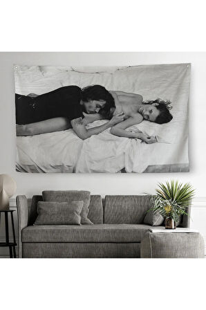 Johnny Depp ve Kate Moss Duvar Örtüsü-Halısı, Siyah Beyaz-6525